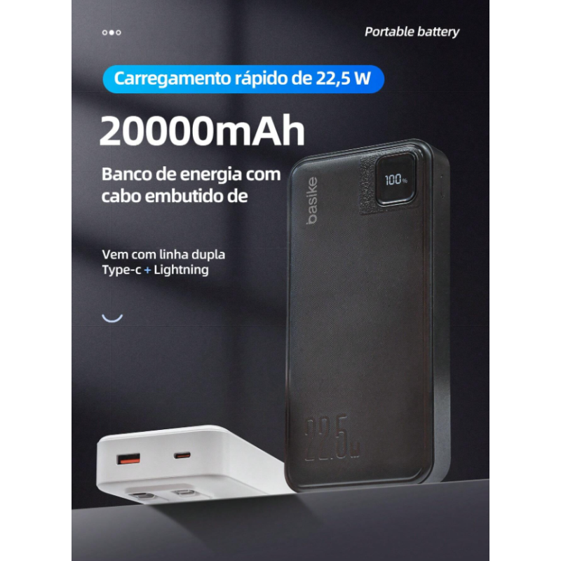 Carregador Portátil Power Bank 20000mah Basike 22.5W