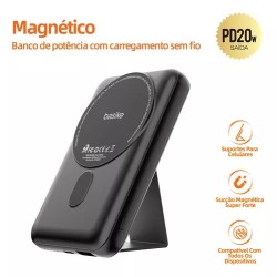 Powerbank 10.000mAh Portátil com Carregamento por Indução e Atração Magnética - Basike