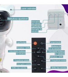 Projetor De Luzes Estrelas Galáxia Astronauta Com Controle