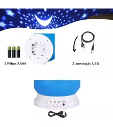 Luminária Infantil De Quarto Mesa Galáxia Lua Giratório 360