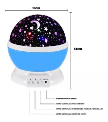 Luminária Infantil De Quarto Mesa Galáxia Lua Giratório 360